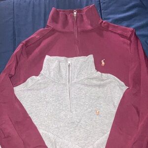 Boys Sz L (14/16) -Ralph Lauren Maroon and Light Gray Quarter-Zip Pullovers
